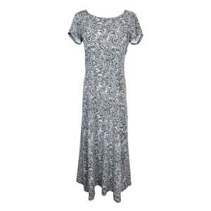Peruvian Connection Paisley Midi Jersey Dress Gray Sz Small Boho Lagenlook